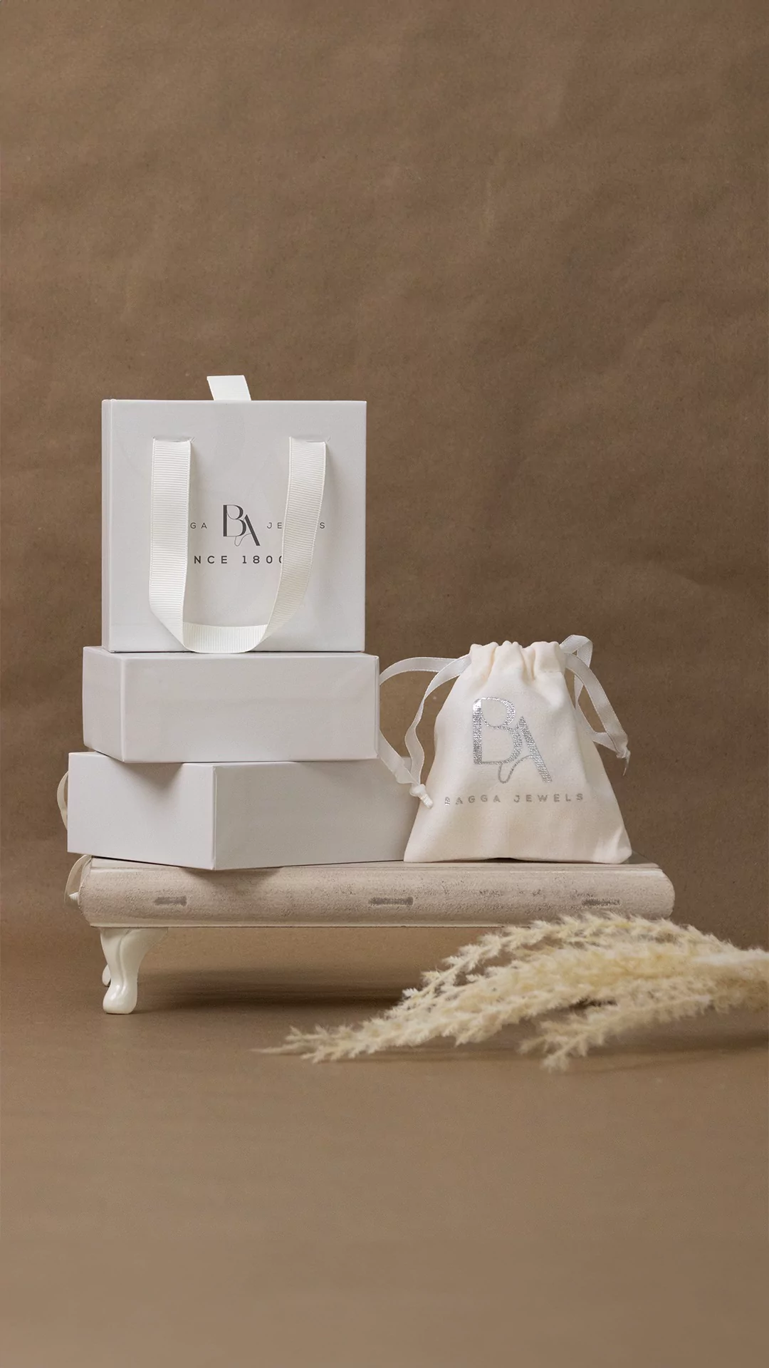Branded boxes, pouch and carrier bag for Bagga Jewels